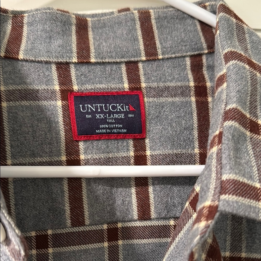 UNTUCKit Gray and Brown Checkered Shirt